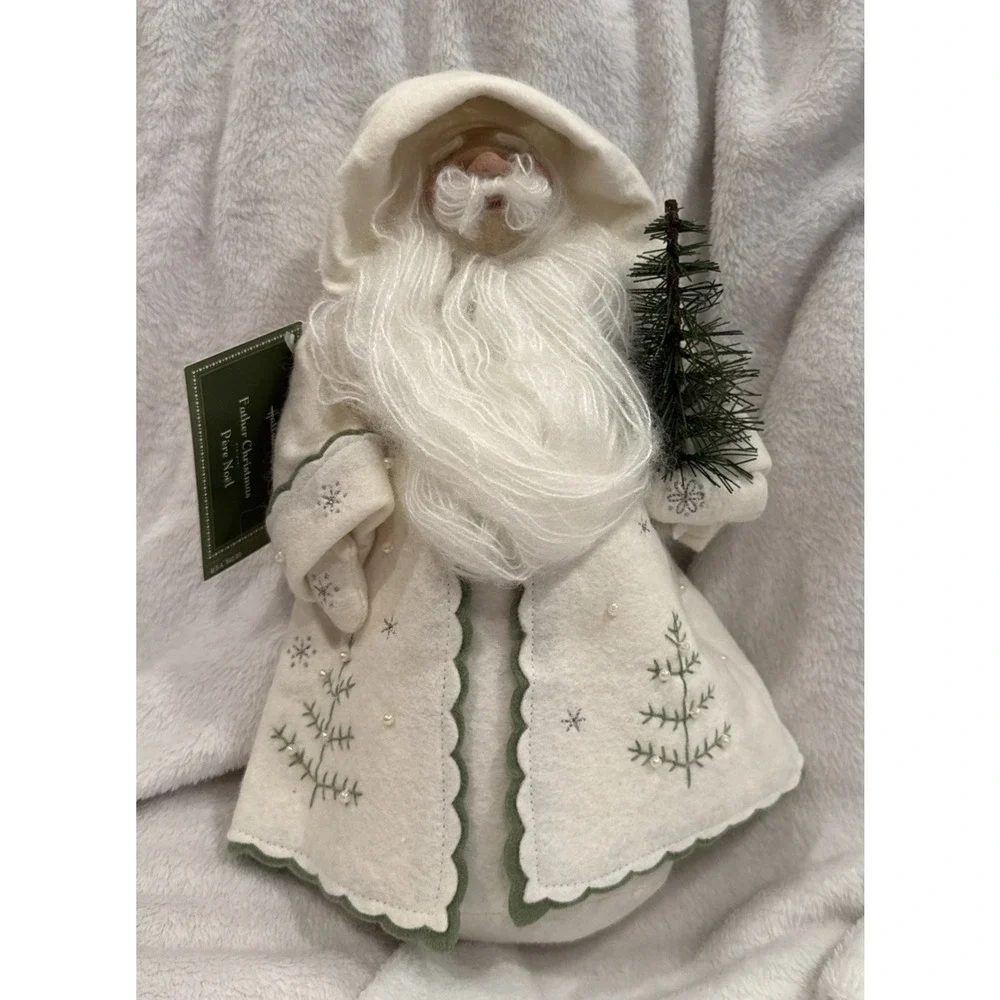 HMK Santa Doll Weighted Bottom White Felt w/ Tree &Beaded Accent Robes Christmas